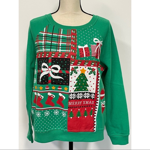 Tops - Christmas Graphic Oversized Crewneck Sweatshirt Green Size S
